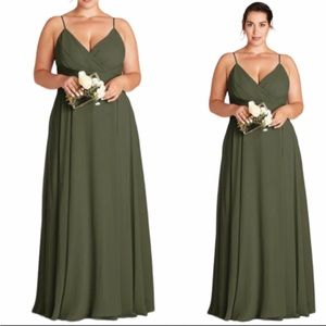 Birdy Grey Kaia olive green chiffon surplice spaghetti strap dress size large